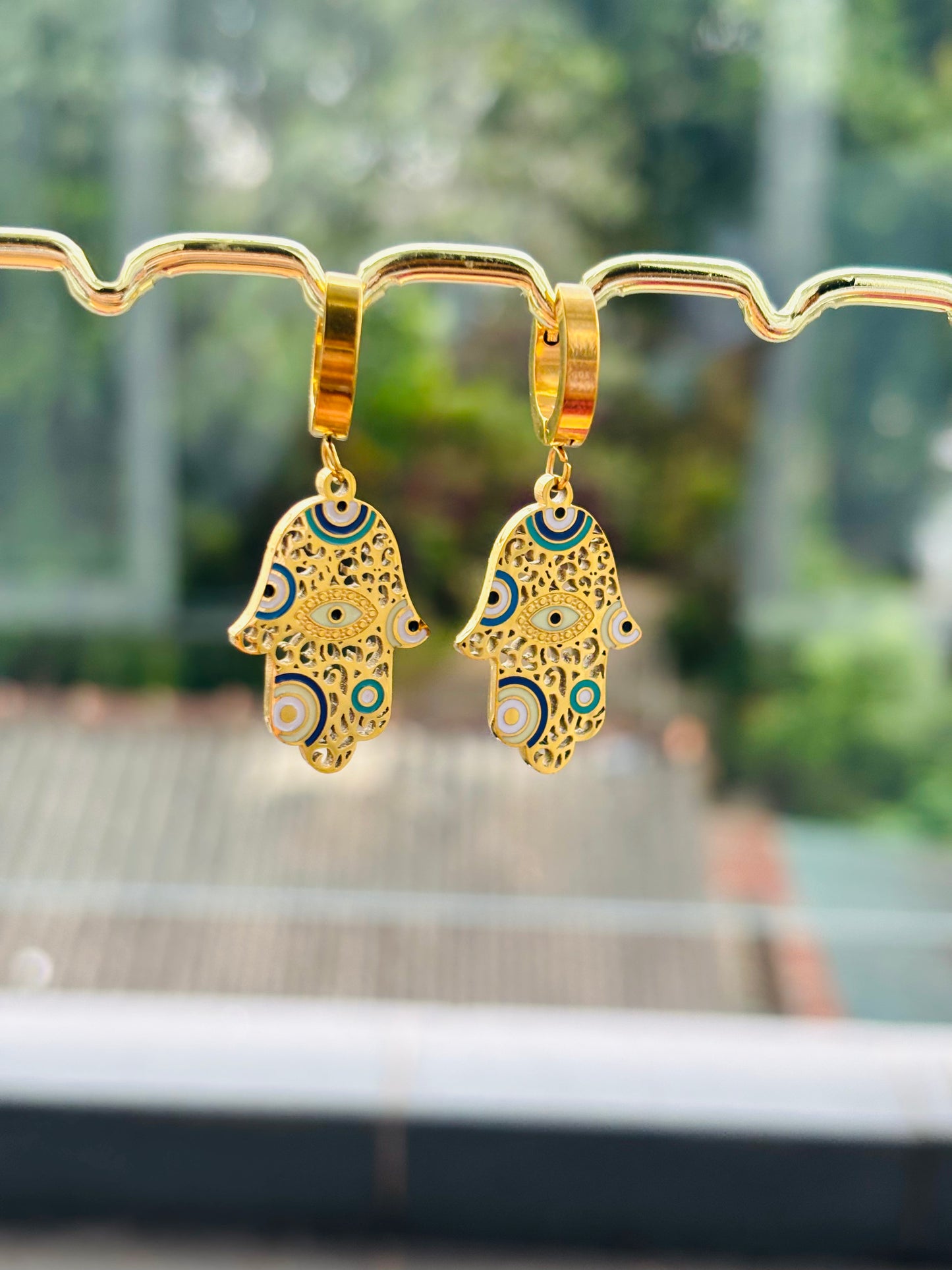 Golden Hamsa Charm Earrings