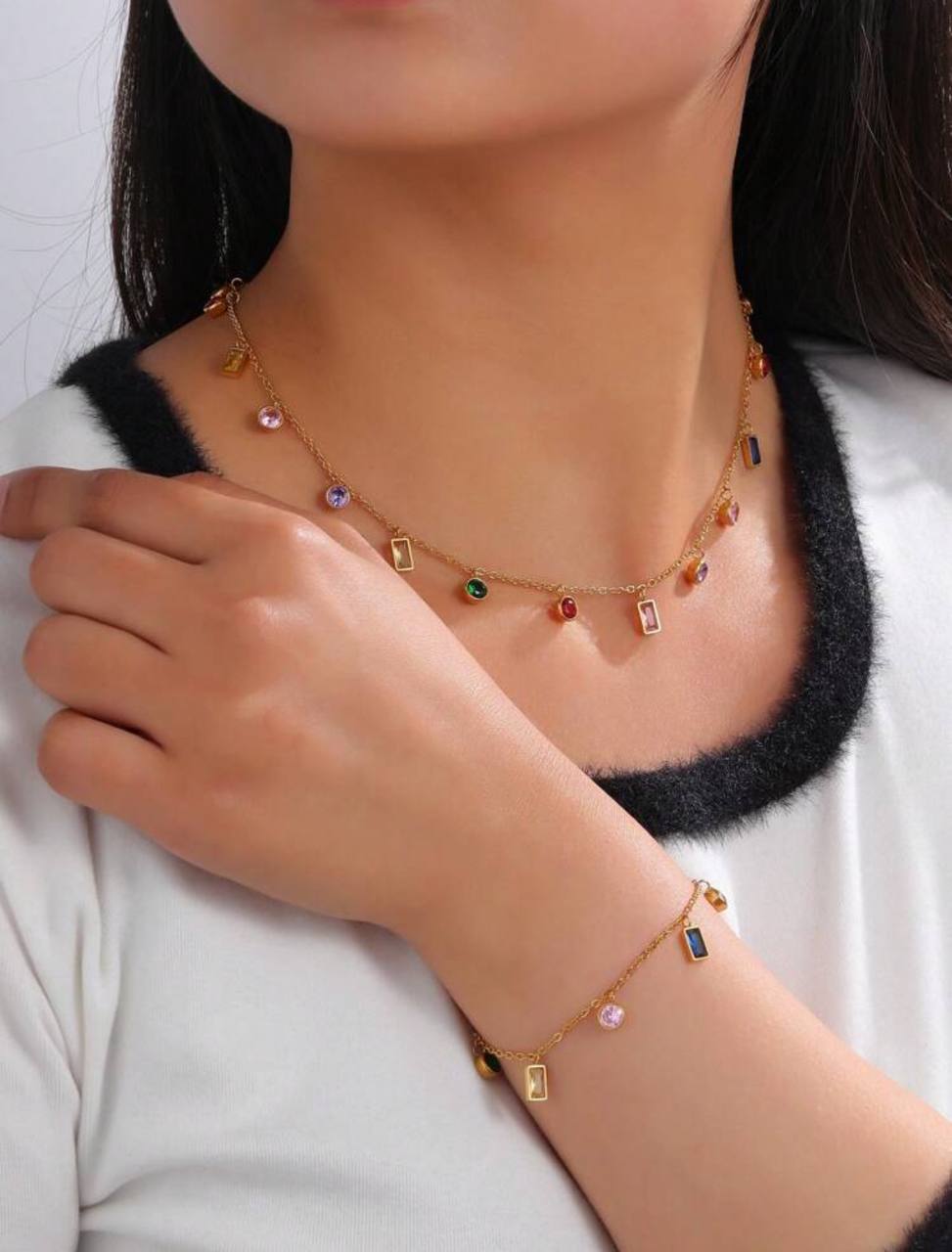 Rainbow Drop Necklace & Bracelet