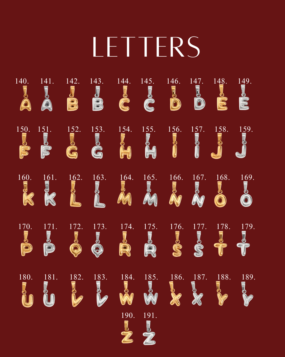 Bubble Font Initial Charms
