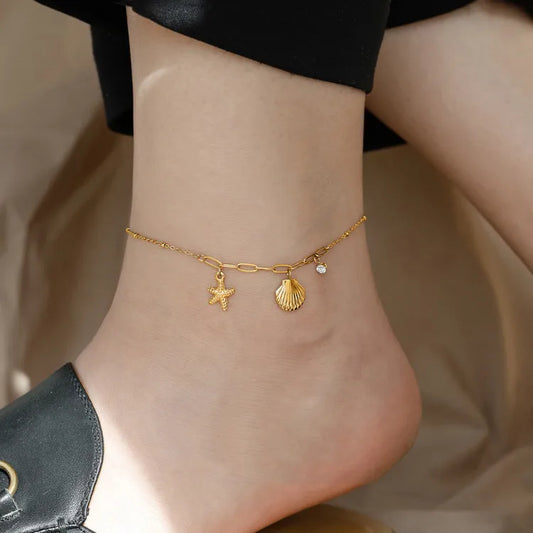 Starry Seashell Pendant Anklet
