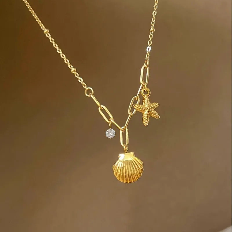 Starry Seashell Pendant Anklet